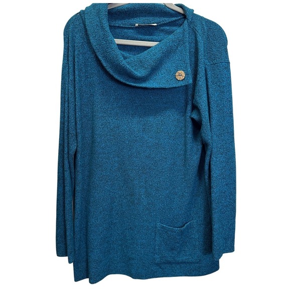 Margaret Winters Tops - Margaret Winters Teal Black Textured Cowl Neck Pocket Tunic Top Size S